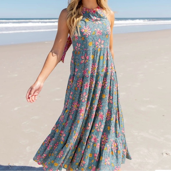 NATURAL LIFE Dresses & Skirts - NATURAL LIFE Floral Maxi Dress - Blue and Pink